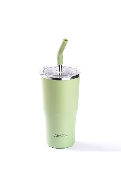 Tantitoni 024-01-YEŞİL 2 KAPAKLI ÇİFT KATMANLI PİPETLİ TERMOS BARDAK 530ML