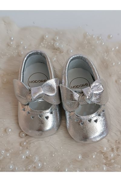 Hodore Alice Silver Genuine Leather Baby Loafer Booties