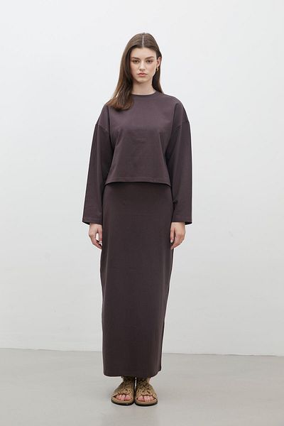Manuka DLOUHÝ RUKÁV BAVLNA CROP LEHKÉ KÁVOVÉ
