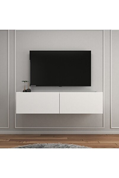 Egecan Mobilya Beyaz 120 Cm Tv Ünitesi Tv Sehpası Duvar Rafı Kitaplık