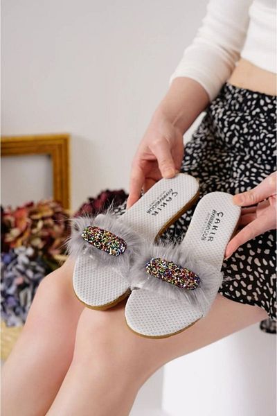 BERCHILL Women's Furry Summer Beach Street Slippers