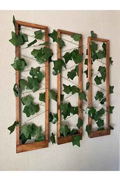 MSAĞWOODS 3'lü Ahşap Peri Ledli Sarmaşıklı Duvar Çıtası Kış Bahçesi Balkon Duvar Dekor Bohem Retro Çeyiz