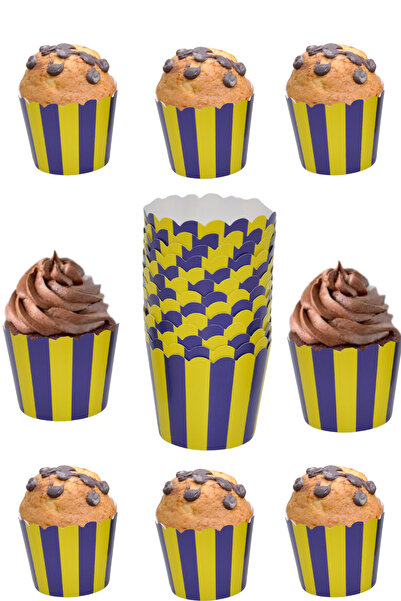 Larenya Cupcake Kalıbı & Kek Kapsülü & Muffin Kek Kalıbı & 25'li  Sarı Lacivert Kek Kalıbı