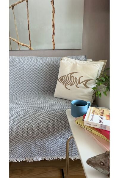 İnci Dokuma Koltuk Örtüsü,kanepe Örtüsü,çekyat Örtüsü,tv Battaniyesi,koltuk Şalı Indigo (170X210)