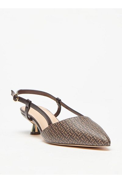 Flora Bella by Shoexpress Flora Bella Monogram Print Slingback Shoes with Kitten Heels and Buckle Closure