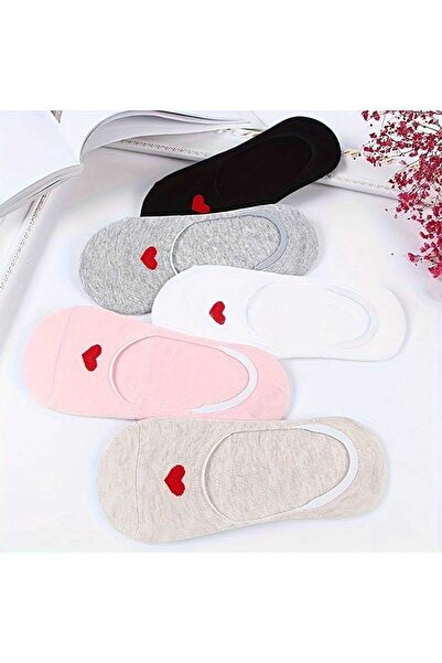 Gürhan Çorap Памучни обикновени шарени чорапи с 5 чифта балерина с невидимо сърце