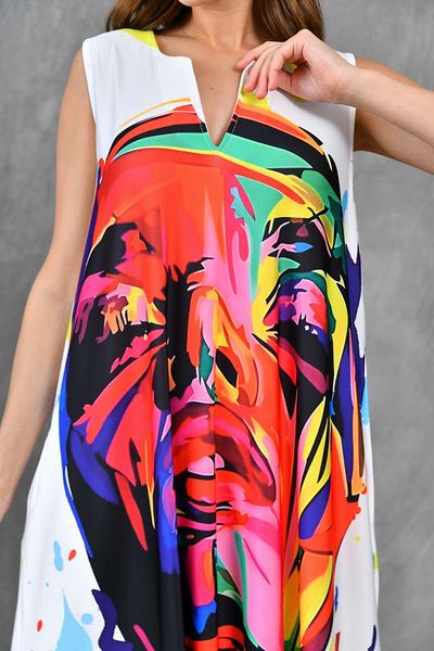 bayansepeti Oversize Maxi Dress - Digital Printed, Pocketed and Sleeveless 10072