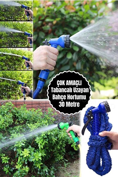 Munico Çok Fonksiyonlu Esnek Bahçe Hortumu 30 Metre, 7 Püskürtme Modlu Yüksek Basınçlı Su Tabancası