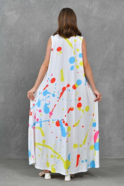 bayansepeti Oversize Maxi Dress - Digital Printed, Pocketed and Sleeveless 10072