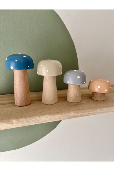 DORU Waldorf Set of 4 Natural Organic Wooden Mushroom Toys Decoration Photo Shoot Baby Room Gift