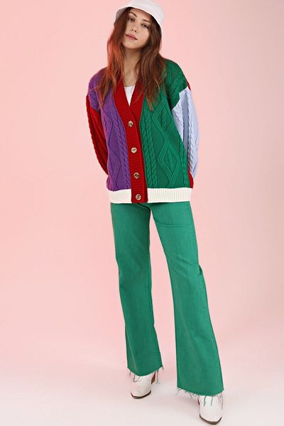 Devinka Women's Colorful Loose Oversize Knitwear Cardigan