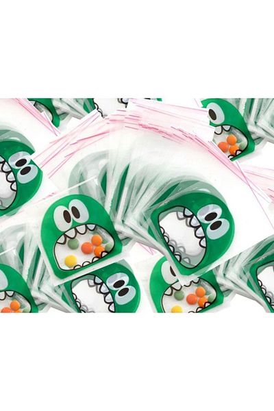 ÇET PACK 50 Pieces 10X15 Green Monster Printed Gelatin - Cookie Bag - Gift Package