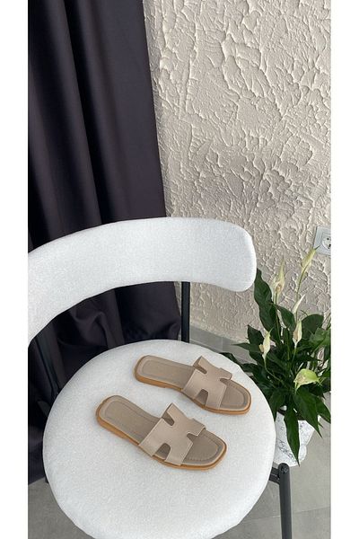Basakshoes Beige Women's Slippers - Beach and Outdoor Home Use