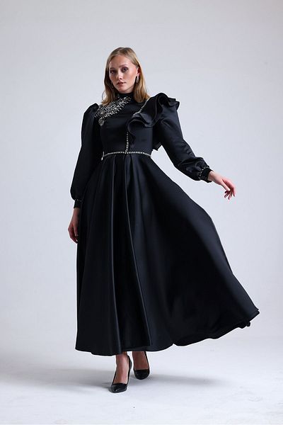 Tangül&Ali'S Moda Evi Stone Embroidered Black Maxi Dress