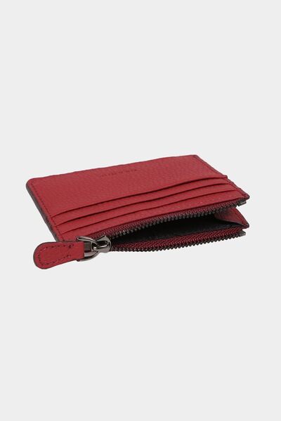 Grande 3603 Genuine Leather Coin Compartment Zippered Women's Men's Wallet Card Holder Burgundy