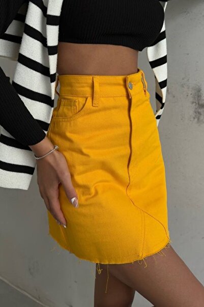 bayansepeti High Waist Denim Mango Skirt 23S02008