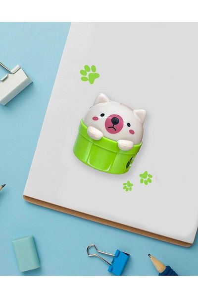 Kağıt Gemi Dükkan Green Cute Cat Pencil Sharpener