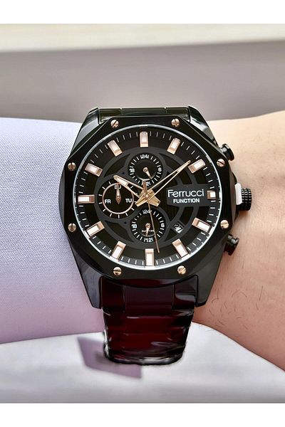 Ferrucci Men's Multifunctional Metal Band Wristwatch