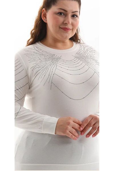 Aylin Long Sleeve and Ribbed Guncuoglu Round Collar Combed Cotton Sports Blouse