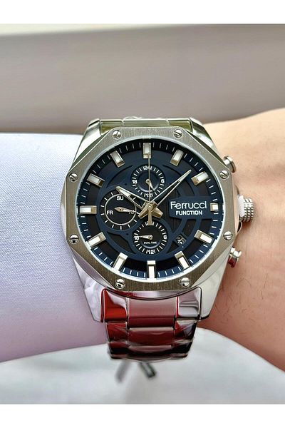 Ferrucci Men's Multifunctional Metal Band Wristwatch