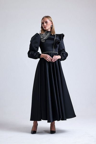 Tangül&Ali'S Moda Evi Stone Embroidered Black Maxi Dress