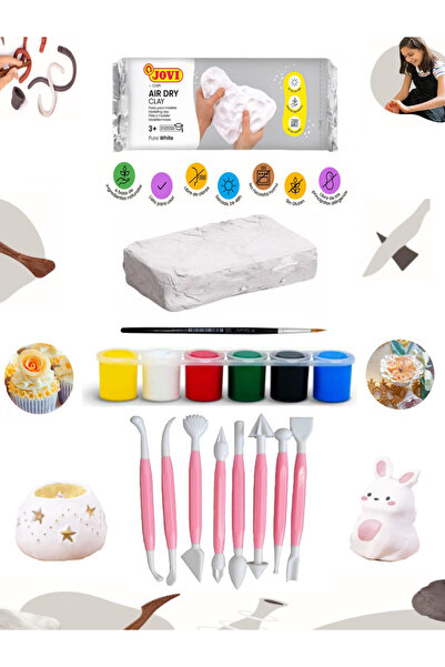 GLANCE Jovi Seramik Hamuru Beyaz 500 Gr Dekorasyon Modelleme Alet Seti Pembe ...