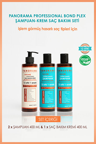 PANORAMA PROFESSIONAL Professional Bond Plex Bakım Seti 12 Etki 1 Arada/400 ml X2 Şampuan Saç Kremi Vegan