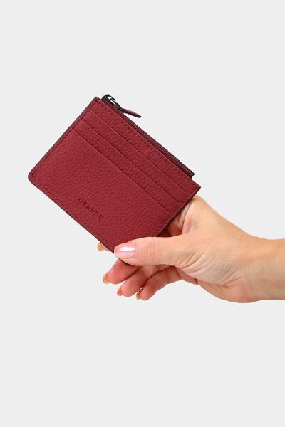 Grande 3603 Genuine Leather Coin Compartment Zippered Women's Men's Wallet Card Holder Burgundy