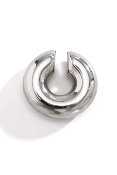 PALMMAMA Gümüş Renk Trend Bombeli Kalın Çelik Kıkırdak Tekli Halka Küpe