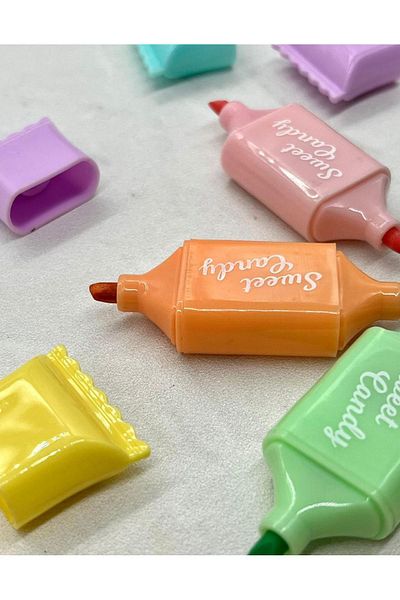 Kağıt Gemi Dükkan Sweet Candy Dual Tip Set of 6 Marker Pens / Highlighter / Highlighter / Marking Pen