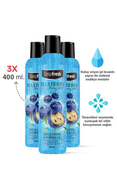 Deep Fresh 3 x 400 ml Purifying Shower Gel Blueberry