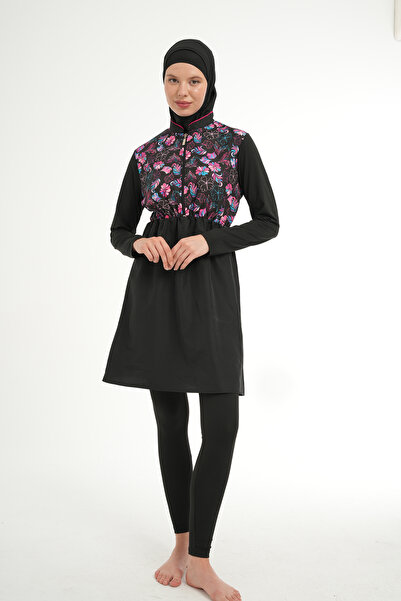 Swana Costum de baie Hijab cu Volane Acoperit Complet - Model Printesa, Set 3...