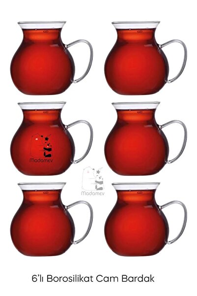 Madamev 6-Piece Arbitrary Ala Borosilicate Glass Cup Set - Heat Resistant Teacup with Handle