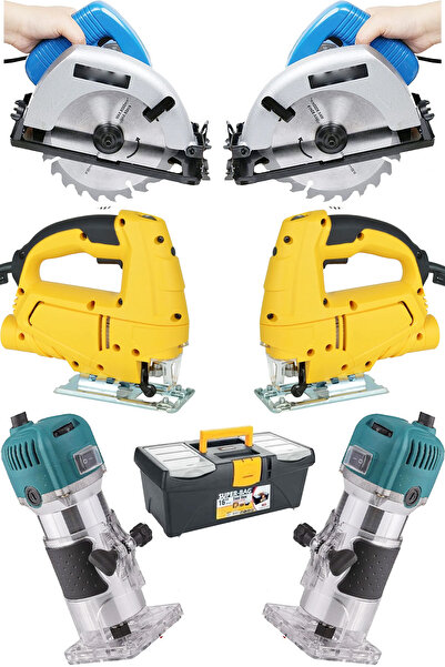 MOONSHOP Pro 3'lü Usta Marangoz Makine Seti Freze Formika + Ahşap Kesme Daire Testere + Ahşap Kesme Dekupaj