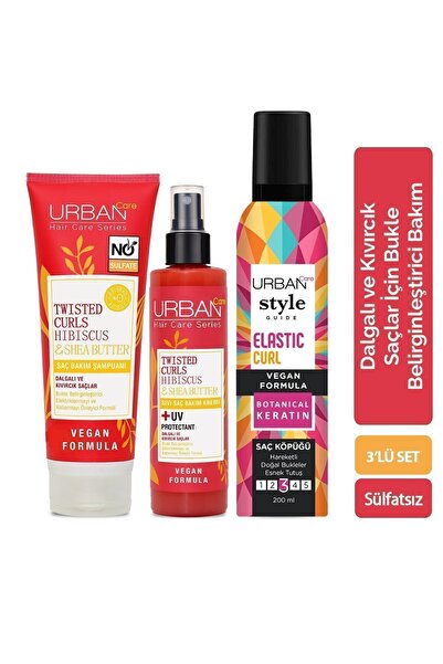 Urban Care Hibiscus&Shea Butter Kıvırcık ve Dalgalı Saçlara Özel 3'lü Bakım Seti-Sülfatsız-Vegan