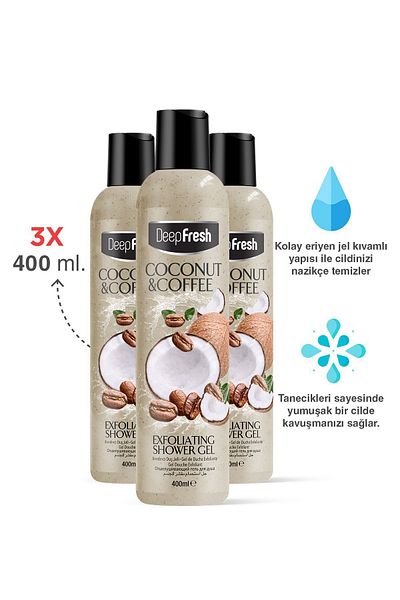 Deep Fresh 3 x 400 ml Coconut and Coffee Color Purifying Shower Gel