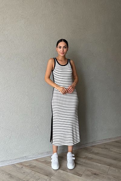 Seda Yalçın Atelier L Equivalent White Black Striped Women's Straight Fit Dress