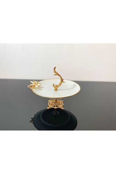 atabey home حامل عرض من البورسلين مقاس 25 سم باللون الأبيض مع مقابض