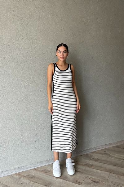 Seda Yalçın Atelier L Equivalent White Black Striped Women's Straight Fit Dress