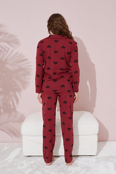 Siyah İnci Set de pijamale cu nasturi din bumbac, roșu, negru, cu model de inimă