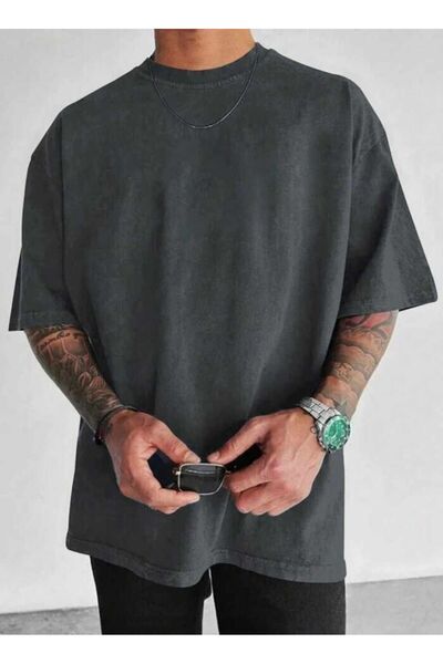 Shine Stone Tricou oversize pentru bărbați cu decolteu rotund imprimat