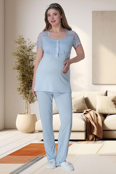 Mecit Pijama Σετ κοντομάνικη πιτζάμες εγκυμοσύνης - γιακάς με κουμπιά