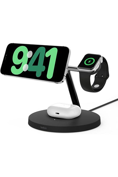 Belkin BoostCharge Pro 3-in-1 Qi2 Wireless Charger for iPhone 15-12, Apple Watch, AirPods, 15W - Black