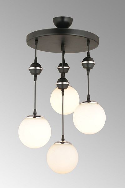 SONSUZ AYDINLATMA&AVİZE Pendant Lamp Tray Black 4-Piece White Glop Top Glass Chrome Downward Facing Luxury Chandelier