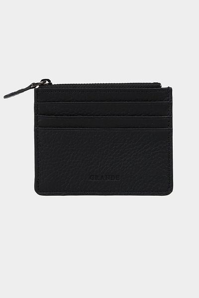 Grande 3603 Genuine Leather Coin Compartment Zippered Women's Men's Wallet Card Holder Black