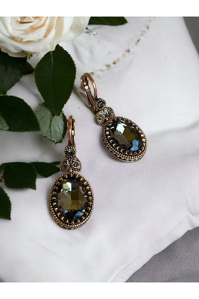 FAYRA ACCESSORIES Oval Cut Crystal Jewelled Dangle Earrings