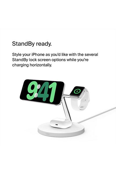 Belkin BoostCharge Pro 3-in-1 Qi2 Wireless Charger for iPhone 15-12, Apple Watch, AirPods, 15W - White