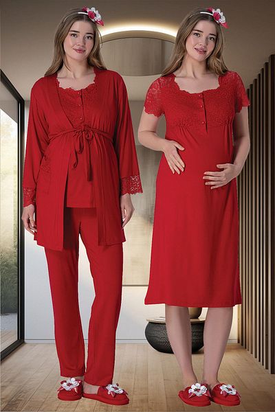 Mecit Pijama Maternity Set of 4 - Comfortable Nightgown Pajamas with Dressing Gowns