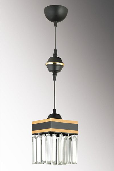 KARDELEN AYDINLATMA AVİZE Black Pendant Lamp Single Crystal Stone Square Downward Facing Luxury Chandelier with Yellow Stripe