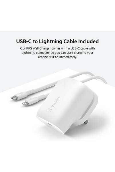 Belkin 30W USB-C Wall Charger with USB C to Lightning Cable, PPS, PD 3.0 Fast Charging for iPhone14/pro/max